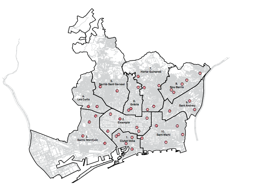 Mapa dels centres de serveis socials de la ciutat / AJUNTAMENT DE BCN