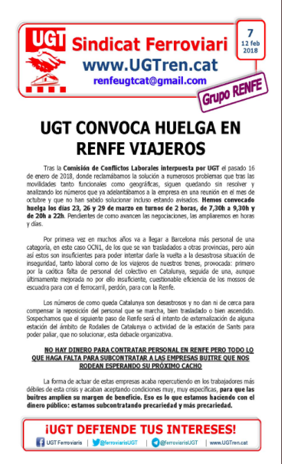 Comunicat d'UGT Renfe / ARXIU